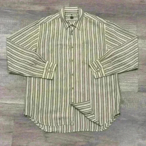Lot Of 2 Tommy Bahama Mens Long Sleeve Tencel Shirt Striped Button Preppy READ - Picture 6 of 16